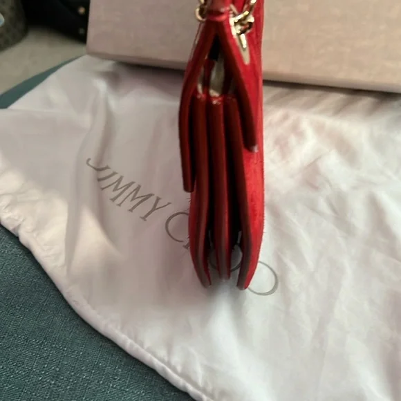 Jimmy Choo Red Suede Chain Shoulder Bag Crossbody with Box & Dust Bag EUC - Picture 9 of 13